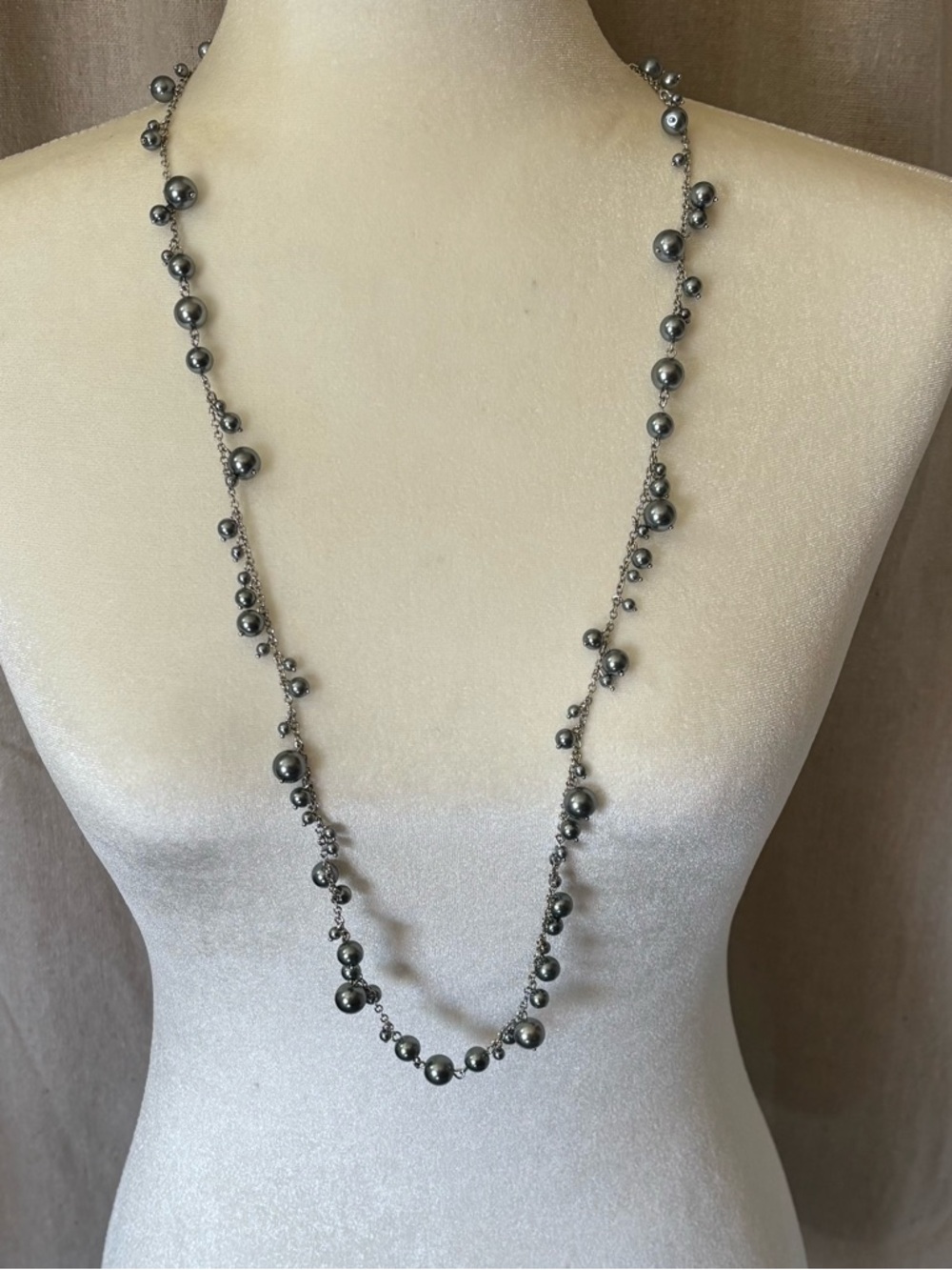 Talbots Long Gray Faux Pearl Necklace